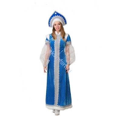 Карнавальный костюм Снегурочка в синем платье В комплект входят: платье, кокошник.
Артикул: 180