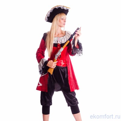 Карнавальный костюм  &quot;Пиратка Элизабет&quot; Карнавальный костюм  "Пиратка Элизабет".
Комплектность костюма: бриджи, камзол, блуза, треуголка, пояс.
Ткань: атлас, кружево.
Размеры: 42-44, 46-48
Производитель:  Украина