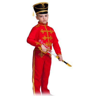 Карнавальный костюм Гусар (текстиль) красный  Карнавальный костюм Гусар (текстиль) красный