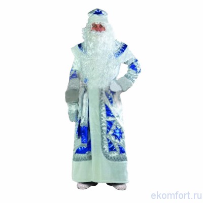 Костюм Деда Мороза синий с серебром Костюм Деда Мороза из текстильной ткани с плюшевой отделкой.
Размер: 54-56