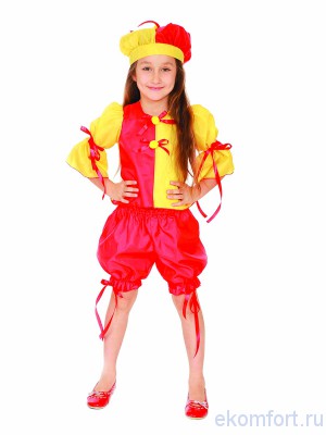 Карнавальный костюм &quot;Клоунесса&quot;  Карнавальный костюм клоуна для девочек.
В комплекте: блузка, шорты, берет
Ткань: тафета
Производитель: Россия