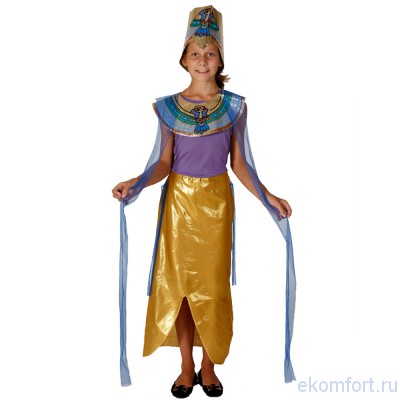 Карнавальный костюм &quot;Египетский&quot; для девочки Карнавальный костюм "Принцесса Нила"
Комплектность: платье с  поясом, корона, воротник.
Размер: на рост ребенка 104-116, 122-134, 140-152.
Производство: Китай