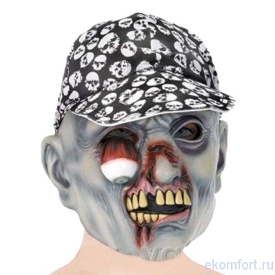 Маска  Зомби в кепке Маска для хэллоуина "Зомби в кепке".

Материал: латекс. 

Производство: Италия.