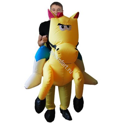 Костюм надувной Всадник на желтой лошади Надувной костюм Всадник желтый