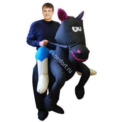 Костюм надувной Всадник на черной лошади Надувной костюм Всадник черный