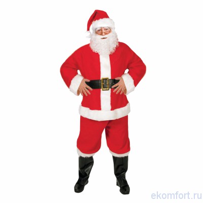 Костюм Санта Клаус В комплект входят: куртка, штаны, пояс, колпак, брюки
Размер: 52-54
Материал: ткань (ПЭ)