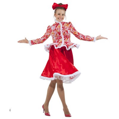 Карнавальный костюм «Казачка»  В комплект входят: блуза, юбка с вшитым подъюбником, бант
Материал: креп-сатин, сатин и фатин
Размеры: 42-44, 46-48