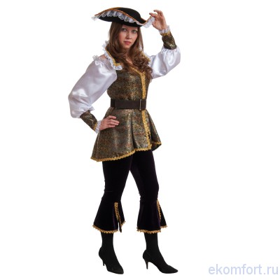 Костюм для карнавала &quot;Пиратка&quot; В комплект входят: шляпа, камзол-рубаха, штаны
Материал: текстиль
Размер: 46-48
