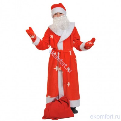 Новогодний детский костюм Деда Мороза плюш В комплект костюма входят: шуба, шапка, варежки, борода, пояс
Материал: плюш
Размеры:32-34
