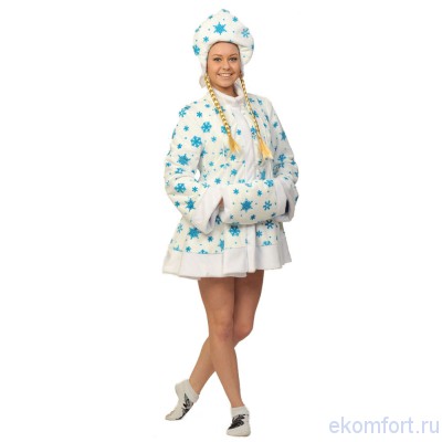 Новогодний костюм Снегурочки белый В комплект костюма входят: шубка, кокошник с косами, муфта
Материал: плюш
Размеры: 46-48
Артикул: КФ1051