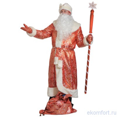 Карнавальный костюм Деда Мороза парча-норка В комплект костюма входят: шуба, шапка, варежки, борода, парик, пояс, мешок
Материал: парча/норка
Размеры: 56-58