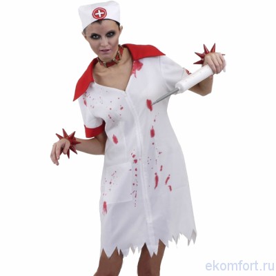 Костюм &quot;Зомби-медсестра&quot; В комплект входят: платье, шапочка, ошейник, два браслет
Размер: 44-48
Материал: ткань (ПЭ), латекс