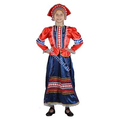 Русский народный костюм с фартуком Карнавальный костюм Национальный синий
