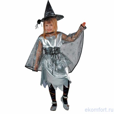 Ведьмочка (7004) Карнавальный костюм Ведьмочка (7004). Комплектность: платье, шляпа, пояс. Размер 28,30,32,34,36,38