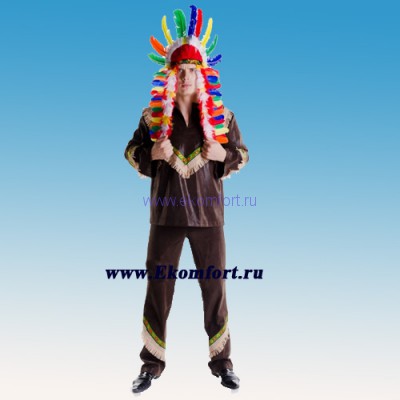 Карнавальный костюм Вождь Краснокожих Карнавальный костюм Вождь Краснокожих. Состоит из брюк и рубахи, украшенных бахромой, головной убор из перьев. Изготовлен из спандекса.
Производство: Украина