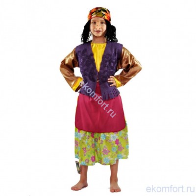 Карнавальный костюм «Бабка-Ежка» 2  В комплект входят: блуза, юбка, жилет, фартук, косынка с волосами и нос
Рассчитан на рост: 116-122, 122-128, 128-134 см