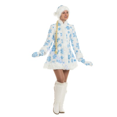Карнавальный костюм Снегурочки «Нежность» белый В комплект входят: шубка, шапка с пумпонами, рукавички
Материал: натуральная бязь, искусственный мех
Размер: 46
Артикул: СЖ-4