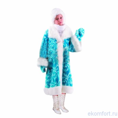Новогодний костюм «Снегурочка» из меха, арт.142  Детский костюм Снегурочка (мех),    
Ваша малышка восхищенно смотрит на внучку Дед Мороза чудесную Снегурочку.
Ваша малышка тоже хочет помогать сказочному дедушке веселить детский утренник, водить хороводы с песнями и танцами. 
Вы можете помочь ей. В этом нарядном, праздничном костюме Ваша маленькая Снегурочка будет достойной младшей сестренкой настоящей Снегурочки и вместе они справятся  со всеми  поручениями доброго Дед Мороза.
Комплект: шуба, шапка, варежки 
Размеры: 34
