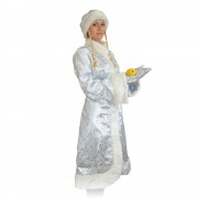 Карнавальный костюм снегурочка Миди серебро парча-норка Арт.КФ1083		