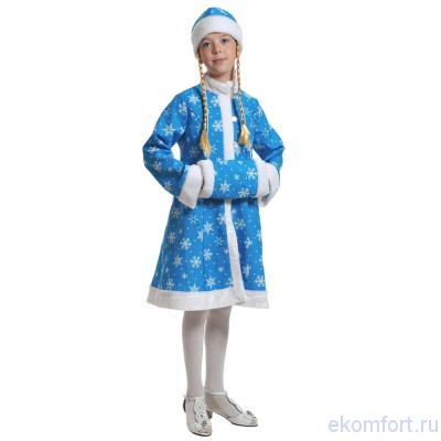 Костюм &quot;Снегурочка&quot; детский бирюза В комплект костюма входят: шубка, шапка с косами, муфта
Материал: ткань, плюш
Размеры: 32-34