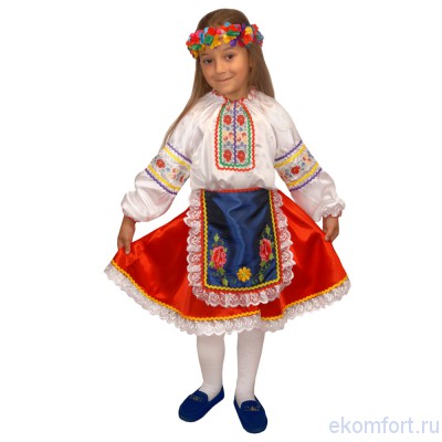 Национальный костюм &quot;Украинская девочка&quot; В комплект входят: венок, блуза, юбка, фартук
Материал: текстиль
Размеры: 30, 34, 38
Артикул: td159​