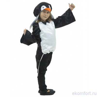 Маскарадный костюм «Пингвин»  В комплект входят: кофта-фрак и шапка
Материал: крепсатин
Рассчитан на рост: 104-110 см
Производство: Россия