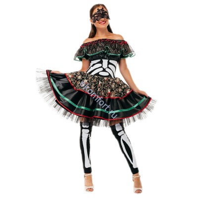 Карнавальный костюм &quot;Скелет&quot;  ​В комплект входят: платье, маска и гетры
Материал: кружево, атлас и трикотаж
Размеры: 42-44, 46-48
Артикул: ВМ342