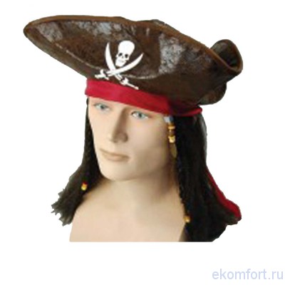 Головной убор &quot;Шляпа карибского пирата с волосами&quot; Шляпа пирата Джека Воробья с дредами и бусами. Подходит взрослым и детям.
Размер: 56
Цвет:  	Коричневый
Материал: 	Ткань (ПЭ 100%), синтетическое волокно, пластмассовые украшения
Производитель: Европа 