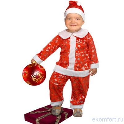 Санта малыш красный Костюм малыш красный детский
В комплект входят: шапочка, шубка, штаны
Материал: текстиль	
Размеры: 26