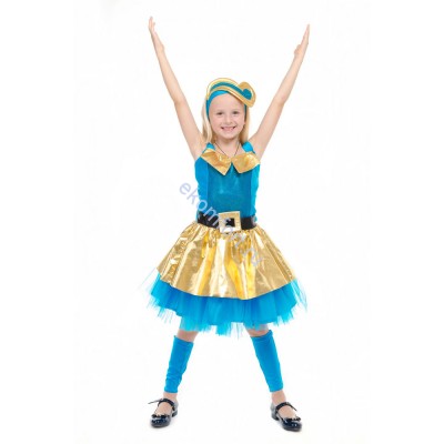 Карнавальный костюм Кукла «Леди Голд Luxe» Комплектность: юбка с декоративным поясом, корсет 
головной убор, гетры.