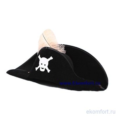 Шляпа &quot;Пират&quot;, велюр. Черная шляпа, спереди белая эмблема в виде черепа, наверху белое перо.
 Вес:  0.130 кг. 
 Материал:  велюр. 
 Размер:  диаметр 33 см. 
Производство: Италия.