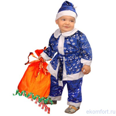 Санта малыш синий Костюм малыш синий детский
В комплект входят: шапочка, шубка, пояс, штаны
Материал: текстиль	
Размеры: 26