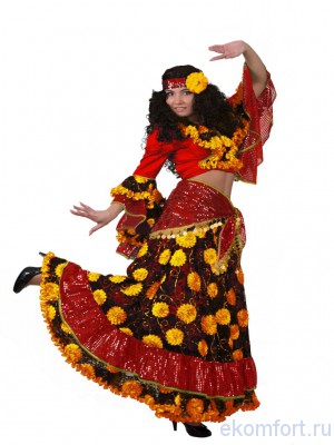 Костюм &quot;Цыганка-гадалка&quot; красный Маскарадный костюм "Цыганка-гадалка" сшит из текстильных тканей, в красно-жёлтой цветовой гамме.
Размер: 44, 46, 48