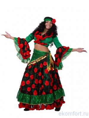 Костюм &quot;Цыганка-гадалка&quot; зелёный ​Маскарадный костюм "Цыганка-гадалка" сшит из текстильных тканей, в красно-зелёной цветовой гамме.
Размер: 44, 46, 48