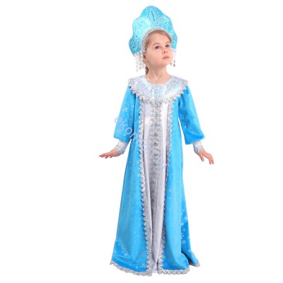 Карнавальный костюм «Снегурочка-сударушка»  В комплект входят: платье с манжетами, оплечье, кокошник
Материал: сатин
Размер: 28, 30, 32, 34
Артикул: 3016 к-20