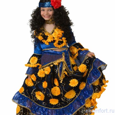 Костюм &quot;Цыганочка-гадалочка&quot; синий  Маскарадный костюм "Цыганка-гадалка" сшит из текстильных тканей, в красно-синей цветовой гамме. Размер: 28, 30, 32, 34, 36