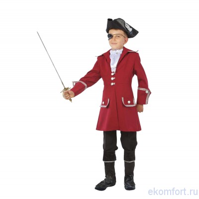 Карнавальный костюм Пирата В комплект входят: шляпа-треуголка, повязка на глаз, жабо, камзол
Размеры: 122, 128, 134, 140