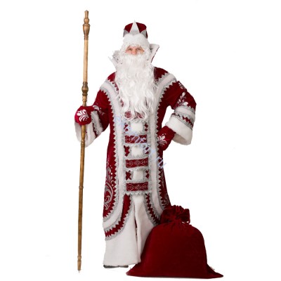 Карнавальный костюм Дед Мороз купеческий бордо Комплектность: шуба, шапка, варежки, пояс, борода, парик, мешок
Артикул: 193-1