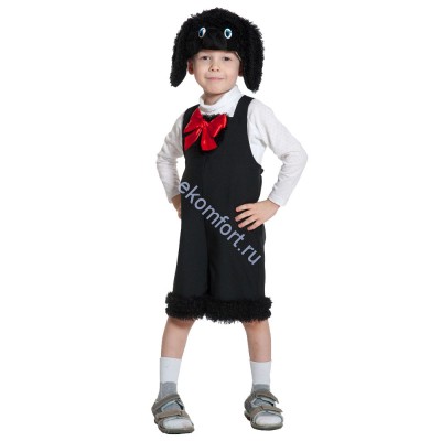 Костюм Пудель черный ткань-плюш Комплектность: полукомбинезон, шапка-маска  , рассчитан на 3-6 лет, рост 92-122см