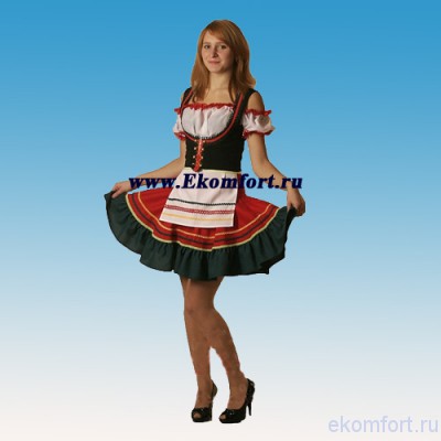 Немецкий национальный женский костюм. Немецкий национальный женский костюм. Комплектность: жилет, юбка с фартучком, блузка с отделкой кружевом и тесьмой. Размеры: 44, 46 ,48 ,50, 52.