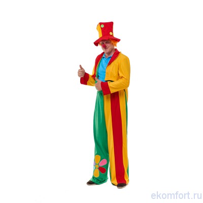 Карнавальный костюм &quot;Клоун&quot; (взрослый) Карнавальный костюм "Клоун" (взрослый)
Состав костюма: шляпа с волосами, комбинезон, пиджак.
Ткань:  атлас.
Размер:50-54 на рост 175 см

Производитель: Россия