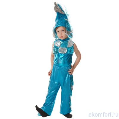 Карнавальный костюм &quot;Рыбка&quot; В комплект входят: кофточка, головной убор и брюки. 
Материалы: лазер, пайетка.
Размер: 110-120