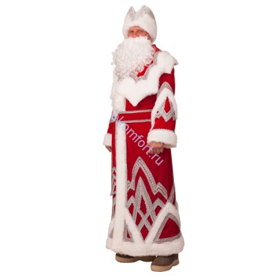 Карнавальный костюм &quot;Дед мороз&quot; вышивка серебро В комплект входят: Длинная шуба красного цвета с отороченным мехом; пояс; белая борода на резинке; головной убор с узорами

Материал: текстиль, иск.мех (100% полиэстер)​

Размер: 54-56

Артикул: 328