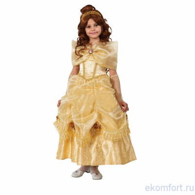 Карнавальный костюм &quot;Принцесса Белль&quot; Карнавальный костюм "Принцесса Белль"
Роскошное платье принцессы Белль из фильма "Красавица и чудовище". 
В комплект входит:платье, подъюбник, перчатки, брошь, парик, обруч.
Размер:34