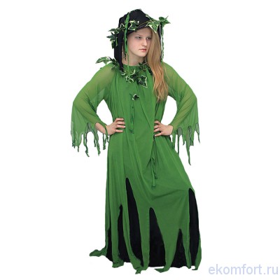 Карнавальный костюм «Кикимора зеленая»  Карнавальный костюм «Кикимора зеленая» арт. ПСН009
 Размеры от 40 до 52 (возможен отшив размеров 54,56,58 стоимость +15%)
 Состав: Платье, шляпа. 
Производство: Россия
