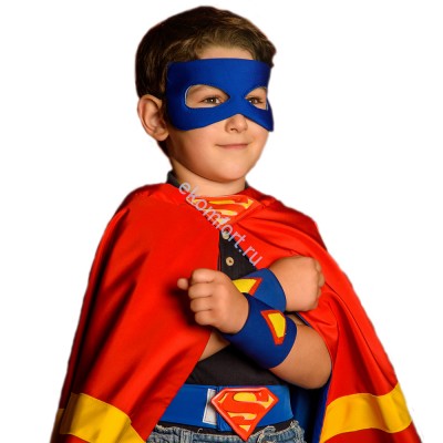 Карнавальный костюм &quot;Супермен&quot; детский, арт.zkz-58 В комплект входят: плащ, маска, наручи и пояс
Материал: фетр, трикотаж и плащовка
Размер: универсальный
Артикул: Zkz-58​​