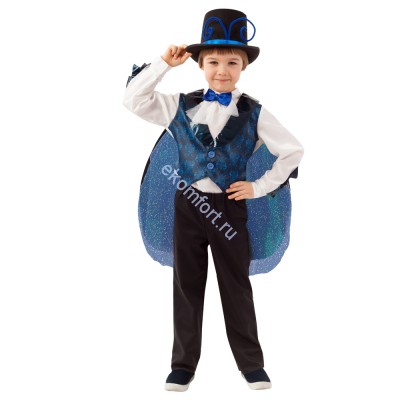 Карнавальный костюм «Жук» детский  В комплект входят: рубашка, жилет, брюки и цилиндр. 
Материал: сатин
Размер: 26, 28, 30, 32
Артикул: 2078 к-20