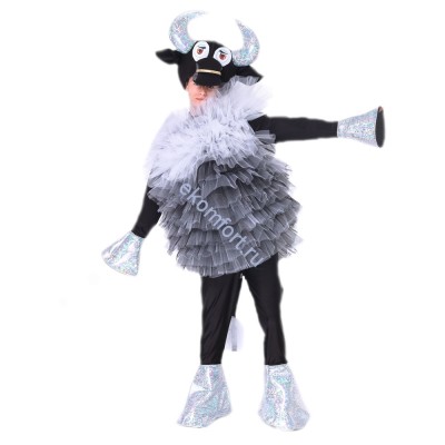 Карнавальный костюм бычка «Серебряное копытце» В комплект входят: головной убор, накидка, кофта и штаны
Материал: бифлекс, велюр, фатин, голограмма
Размер: 48-50
Артикул: msk-729