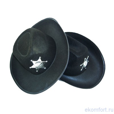 Головной убор  &quot;Шляпа шерифа черная - 2&quot; Размер: 56
Цвет: 	Черный
Материал: 	Фетр искусственный
Производитель:  Китай 