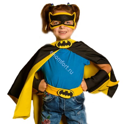 Карнавальный костюм &quot;Бэтмен&quot; детский ​В комплект входят: плащ, маска, наручи и пояс
Материал: фетр, трикотаж и плащовка
Размер: универсальный
Артикул: zkz-56​